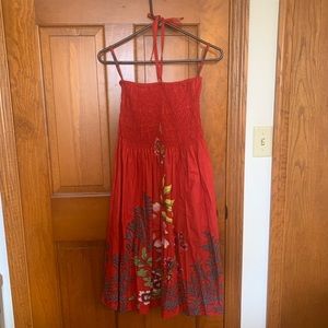 Strapless red stretchy botice summer dress